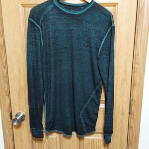 Y2K Volcom Henley Mens Medium Green Striped Thermal‎ Waffle Shirt Skater Grunge